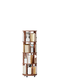 100%Solid Wood Rotating Bookshelf on Wheels, 4 Tier, Round Revolving Bookcase, 360° Spinning Book Shelf Tower for Kids, Narrow Rolling Bookshelves for Small Space, Corner, Bedroom, Office, Walnut