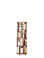 100%Solid Wood Rotating Bookshelf on Wheels, 4 Tier, Round Revolving Bookcase, 360° Spinning Book Shelf Tower for Kids, Narrow Rolling Bookshelves for Small Space, Corner, Bedroom, Office, Walnut