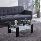Artisan Center Coffee Table, Tempered Glass Top Stainless Steel Legs for Living Room, Black - Eloy Royal