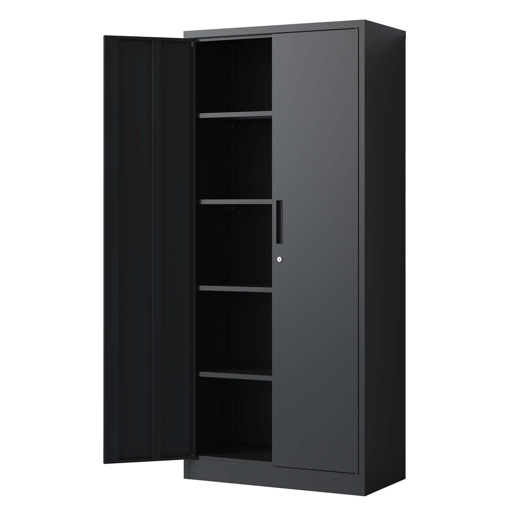 72'H Metal Garage Storage Cabinet, Black Tool Steel Locking Cabinet with Doors and 4 Shelves, Tall Cabinets for Garage Storage Systems Lockable File Cabinet for Home Office, Classroom/Pantry