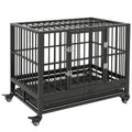 PawHut Heavy Duty Dog Crate Metal Cage Kennel with Wheels, Double Door, Removable Tray, Gray 36'