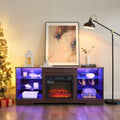 TV Stand Electric Fireplace TV Stand with Glass Shelves, 3D Fireplace TV Stand with LED Lights Wood with USB Charging Outlet Modern Television Table Center for TV up to 32-62' ESP 58''W*15.4''D*24.6