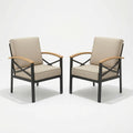 Heavy-Duty Metal Outdoor Patio Armchair Set of 2, All-Weather Beige Cushions with Black Powder-Coated Frame, 25.6' W x 22' D x 31.5' H
