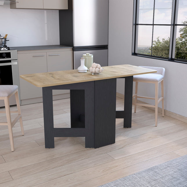 Folding Table with Expandable Design in 3 Forms, Black / Macadamia