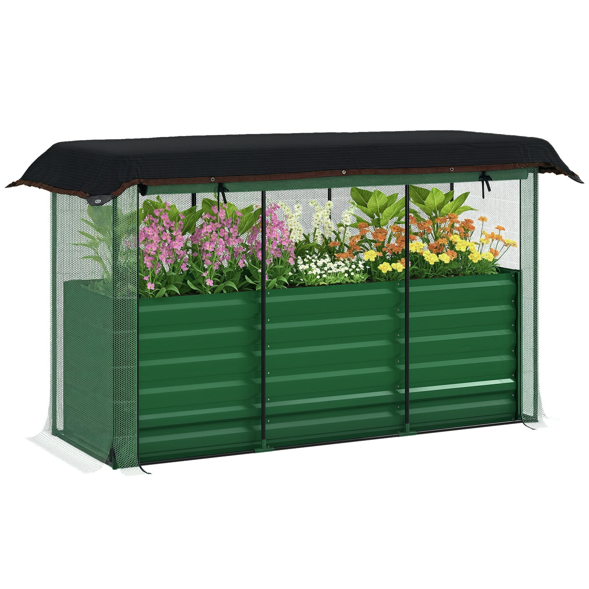 Outsunny Galvanized Raised Garden Bed, Planter Box with Crop Cage and Shade Cloth, Green