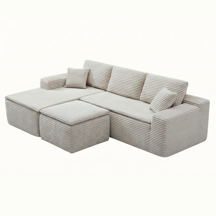 106.5' L-Shaped Corduroy Upholstered 3-Seat Lounge Sofa with Seat Cushion&Ottoman, Left Hand Facing