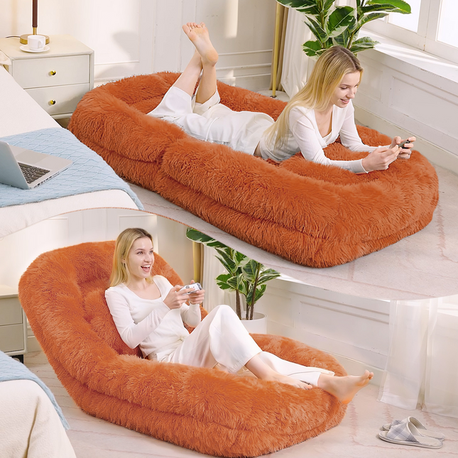 Human Dog Bed,Lazy Sofa,5-Position Adjustable Convertible,Floor Gaming Chair,bedroom, living room,Suitable for gaming, meditation,relaxation,Plush Fabric,Orange