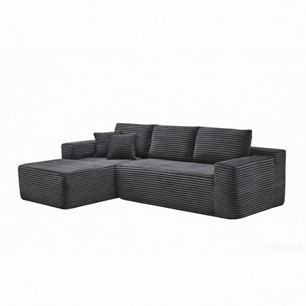 106.5' L-Shaped Corduroy Upholstered 3-Seat Lounge Sofa with Chaise, Left Hand Facing