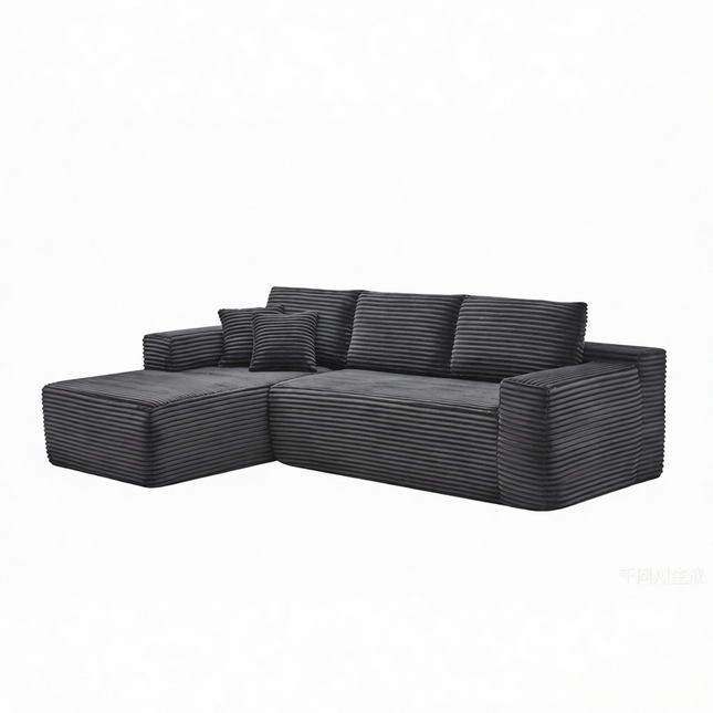 106.5' L-Shaped Corduroy Upholstered 3-Seat Lounge Sofa with Chaise, Left Hand Facing