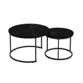 Nesting Coffee Table Set of 2, 27.6in Round Wood Marble Pattern Top with Sturdy Metal Frame, Black Living Room Side Tables for Bedroom Balcony Yard