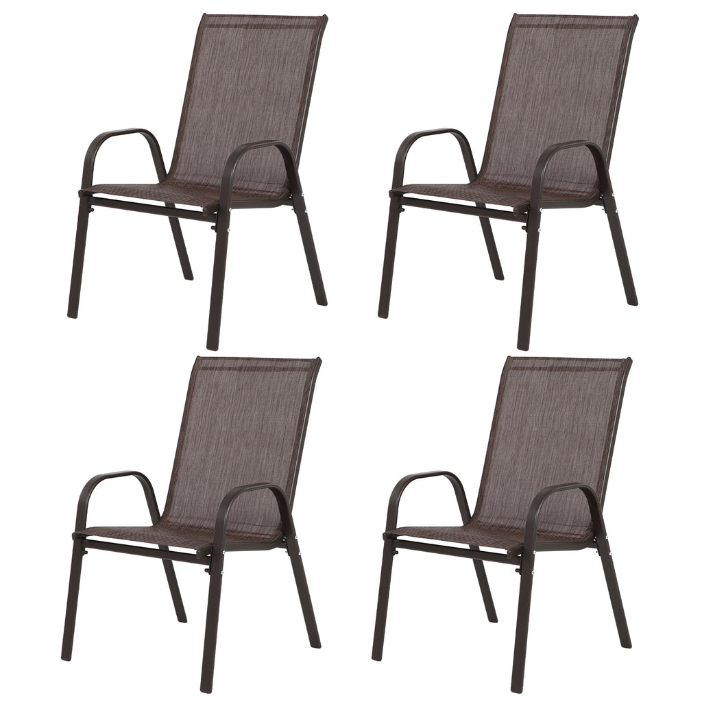 4 Piece Patio Chairs, Outdoor Camping Chairs with Breathable Textilene Fabric, Set of 4 Garden Chairs with Armrest High Backrest for Garden Patio Pool Beach Yard Space Saving ( Brown)