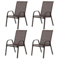 4 Piece Patio Chairs, Outdoor Camping Chairs with Breathable Textilene Fabric, Set of 4 Garden Chairs with Armrest High Backrest for Garden Patio Pool Beach Yard Space Saving ( Brown)