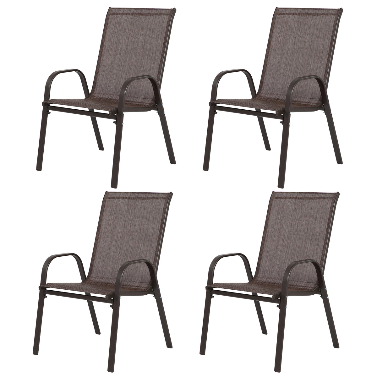 4 Piece Patio Chairs, Outdoor Camping Chairs with Breathable Textilene Fabric, Set of 4 Garden Chairs with Armrest High Backrest for Garden Patio Pool Beach Yard Space Saving ( Brown)