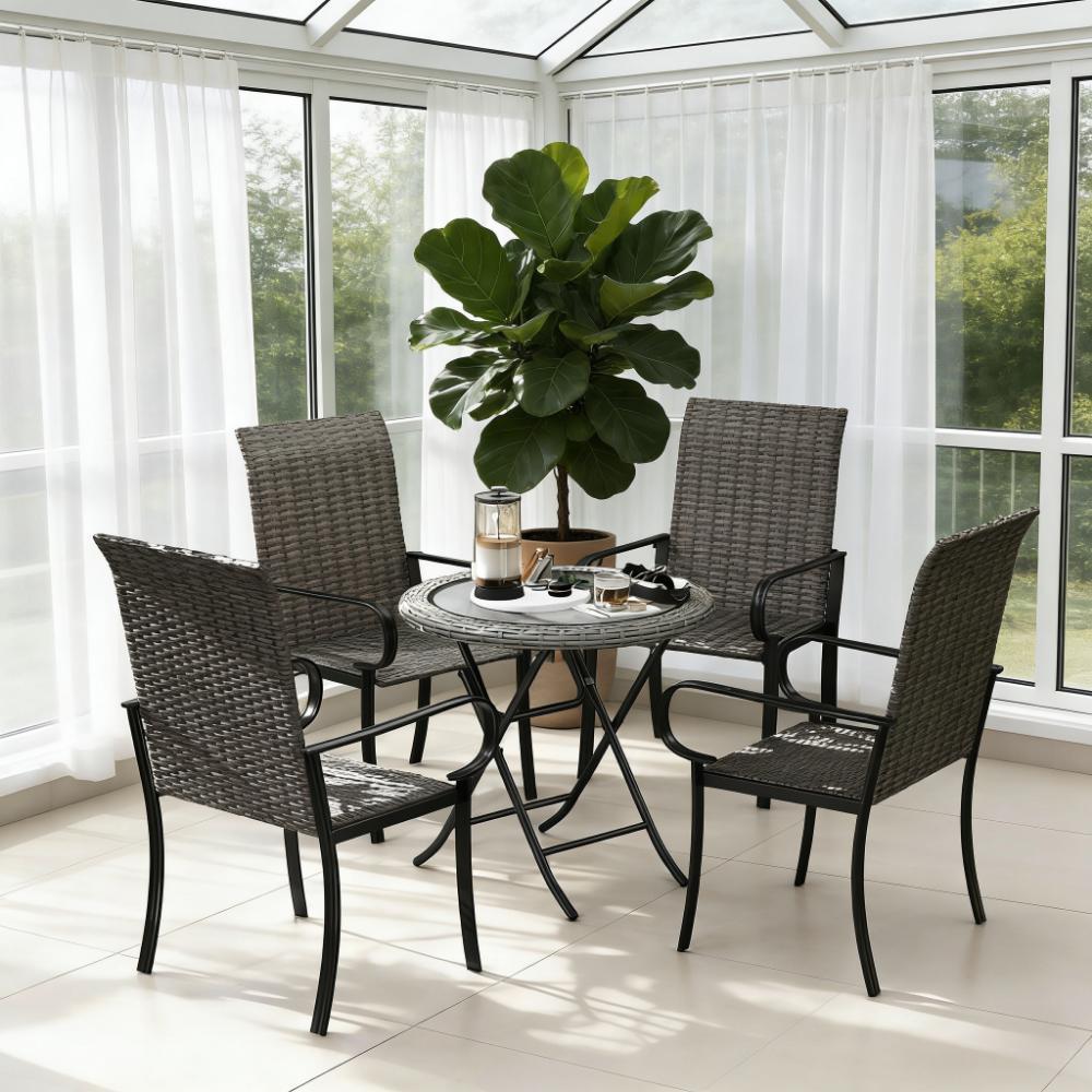 Set of 4 Dining Chairs with Armrest,Highback and Deep Seating