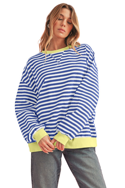 Green Stripe Contrast Edge Oversized Sweatshirt