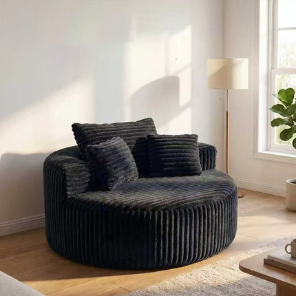 Round Modular Chaise Lounge Sofa, 55' Oversized Corduroy Upholstered Circular Sofa with 3 Pillows, Deep Seat Armless Leisure Sofa for Living Room, Bedroom, Apartment