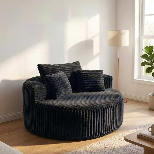 Round Modular Chaise Lounge Sofa, 55' Oversized Corduroy Upholstered Circular Sofa with 3 Pillows, Deep Seat Armless Leisure Sofa for Living Room, Bedroom, Apartment