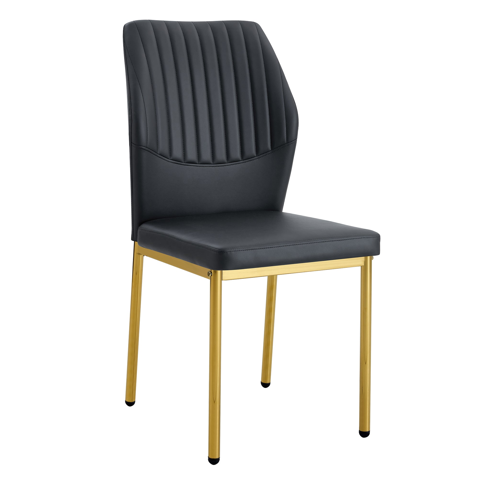 Luxury Simple Chair Set of 4 Black PU High Resilience Dining Chair with Metal Gold Legs