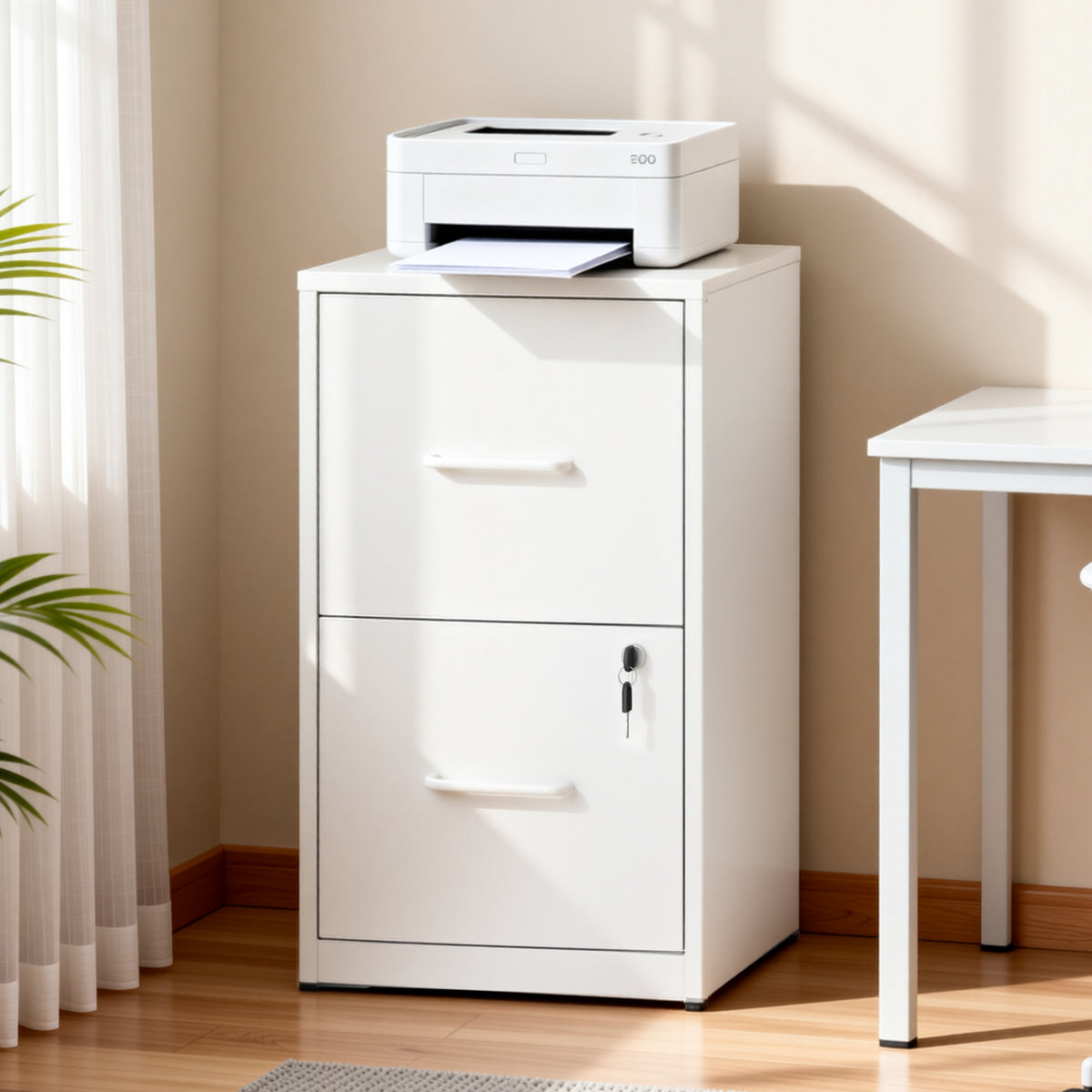 2 Drawer Lockable Metal File Cabinet, Vertical Under Desk Steel Filing Cabinet with Wall Anti-Tip Kit, Adjustable Hanging Rails, Heavy Duty Office Storage Cabinet for Letter/Legal Size Files, White