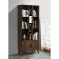 75' Faux Wood Bookshelves with 10 Open Shelves, 1 Cabinet Bookcase, Dark Walnut