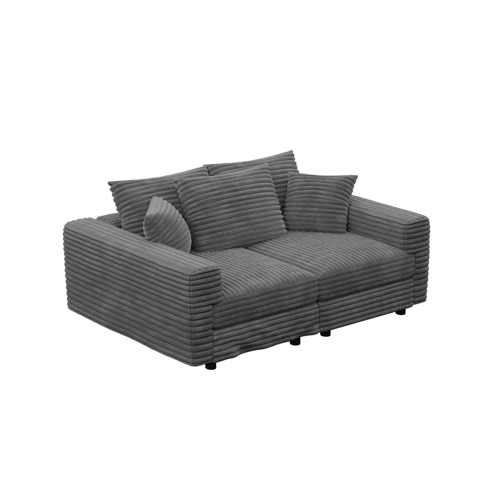 82.7 'Plush Corduroy 3-Seat Sofa,Modern Comfy Upholstered Sofa Cloud Couch,Deep Seat Couches with Soft Pillows and 2 Ottomans,Convertible Sofa Lounge Chair,for Living Room,Apartment,Office,Grey - Eloy Royal