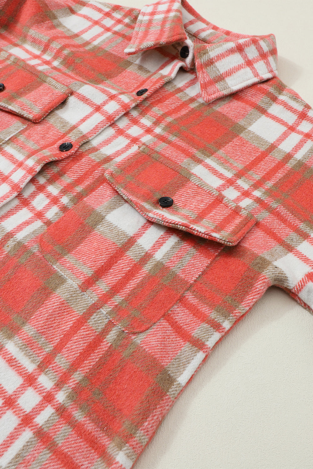 Red Plaid Flap Pocket Long Sleeve Oversized Shacket - Eloy Royal