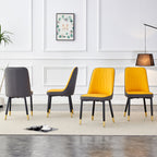 A modern dining chair with orange yellow dark gray dual tone PU leather backrest and black metal legs, suitable for kitchens, bedrooms, and offices. Set of 4 pieces.W1151118965
