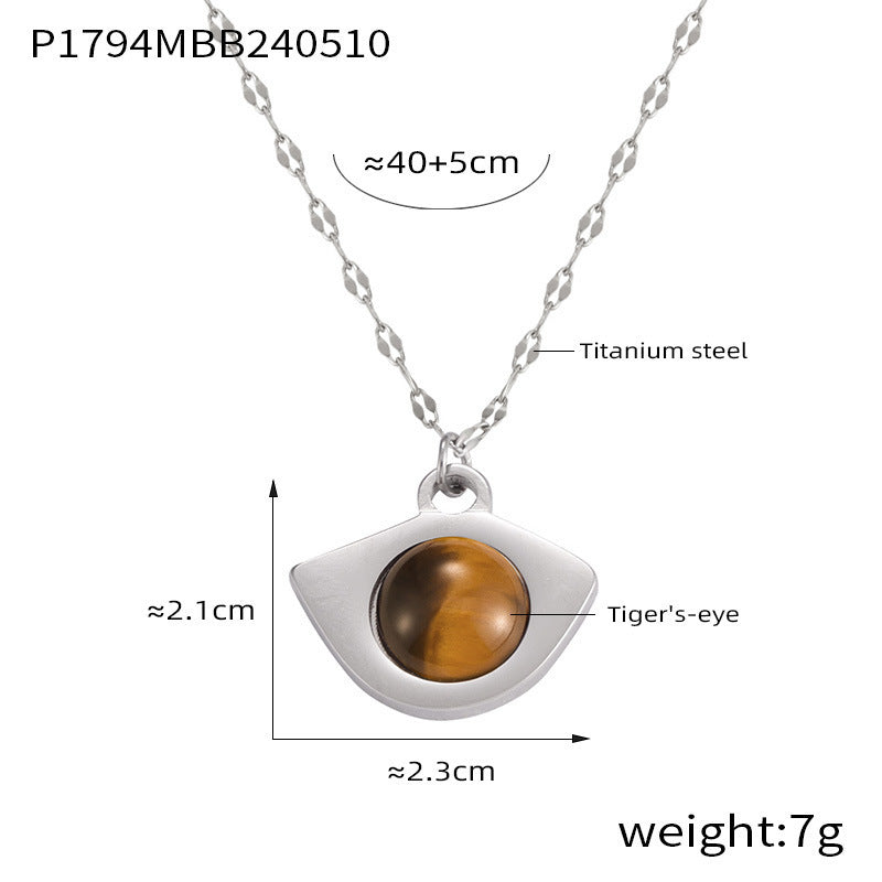 Vintage Natural Tiger-Eye Stone Necklace With Fish Mouth Design Fashion Pendant Clavicle Chain Women's Jewelry