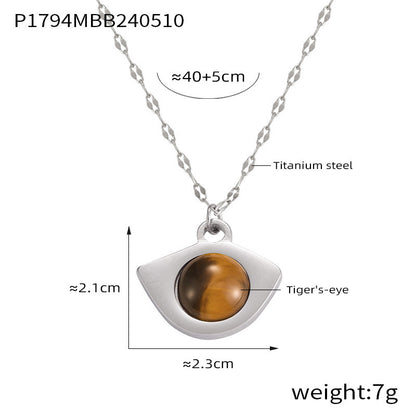 Vintage Natural Tiger-Eye Stone Necklace With Fish Mouth Design Fashion Pendant Clavicle Chain Women's Jewelry