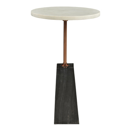 Accent Table, White Marble Top, Dark Grey Marble Base, Brass Finished Iron, Round
