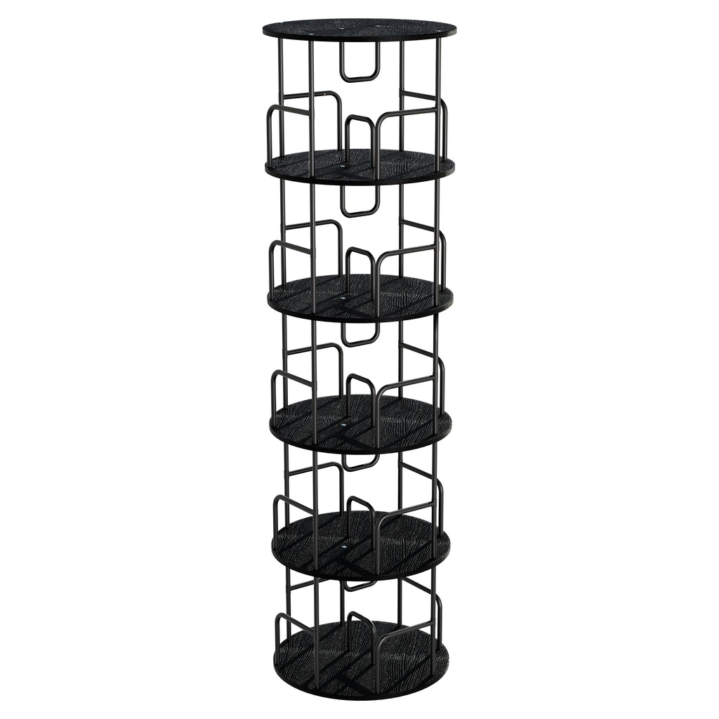 Rotating Bookshelf Tower 5 Tier, Spinning Bookcase, Revolving 360 Book Shelf Narrow Tall Bookcase, Vertical Turning Round Storage Bookshelf, Black MDF+Iron