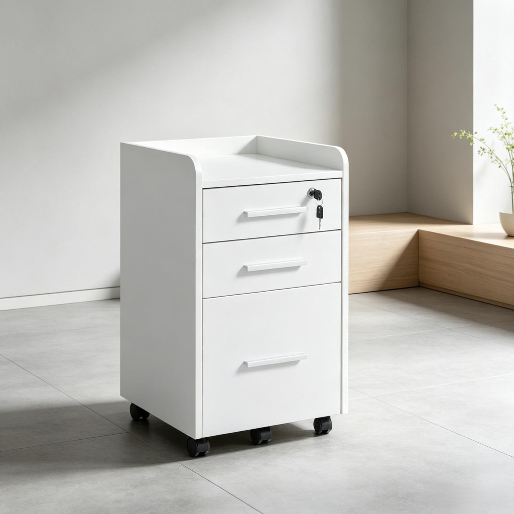 Mobile Lockable Filing Cabinet on Wheels, 3 Drawer File Cabinet with Lock and Edged Top