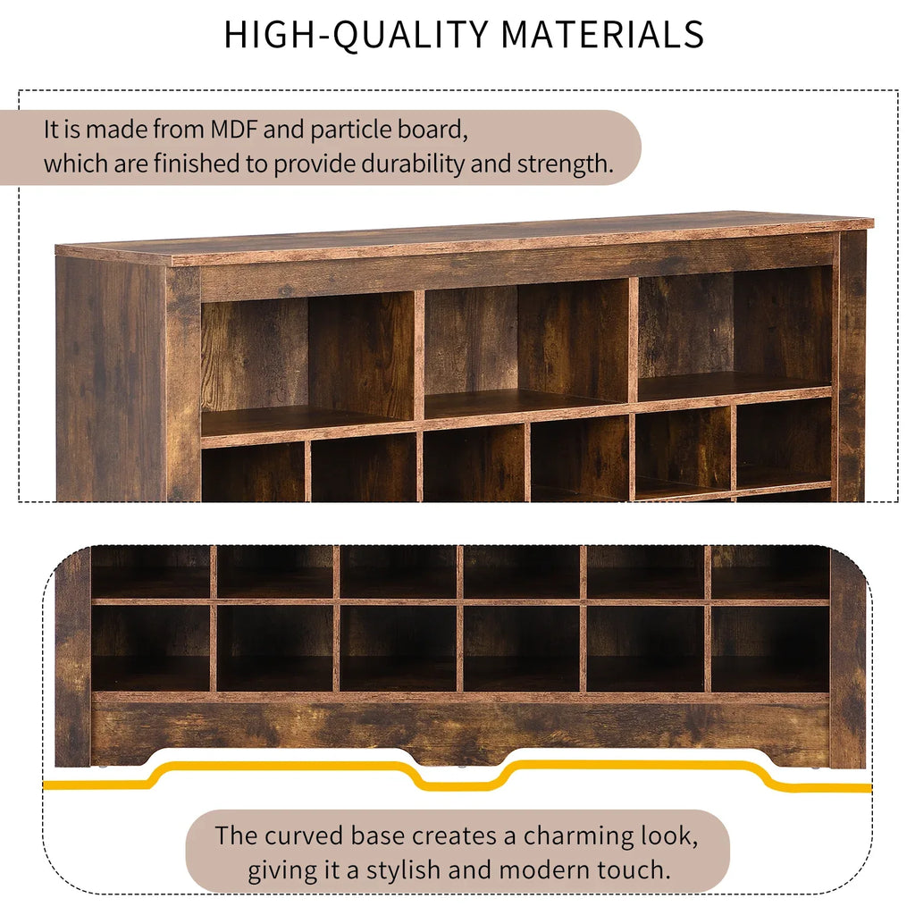 ON-TREND Sleek Design 24 Shoe Cubby Console, Modern Shoe Cabinet with Curved Base, Versatile Sideboard with High-quality for Hallway, Bedroom, Living Room, Rustic Brown - Eloy Royal