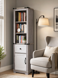 Narrow cabinet,Bathroom Storage Cabinet, Farmhouse Storage Cabinet with Adjustable Shelves & Storage Drawer, Tall Linen Tower for Bathroom, Living Room, Grey+white color