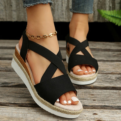 Wedge Sandals For Women Cross-strap Platform Gladiator Hemp Heel Shoes Summer - Eloy Royal