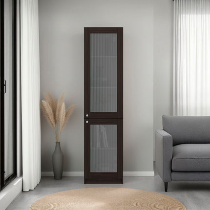 Home Double Glass Door Bookcase Cabinet with 5 Interior Shelves for Linen or Décor Storage