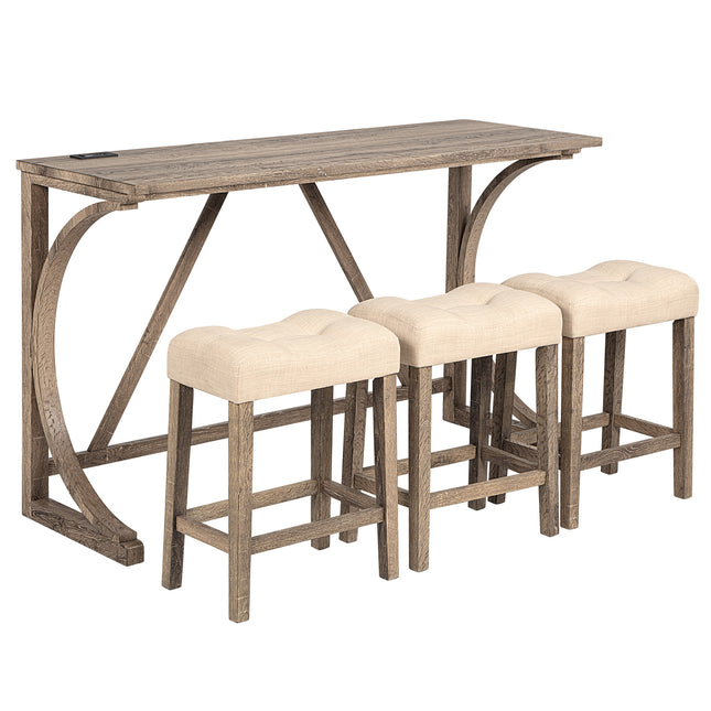 4-Piece Bar Table Set with Power Outlet with Dining Bar Table and