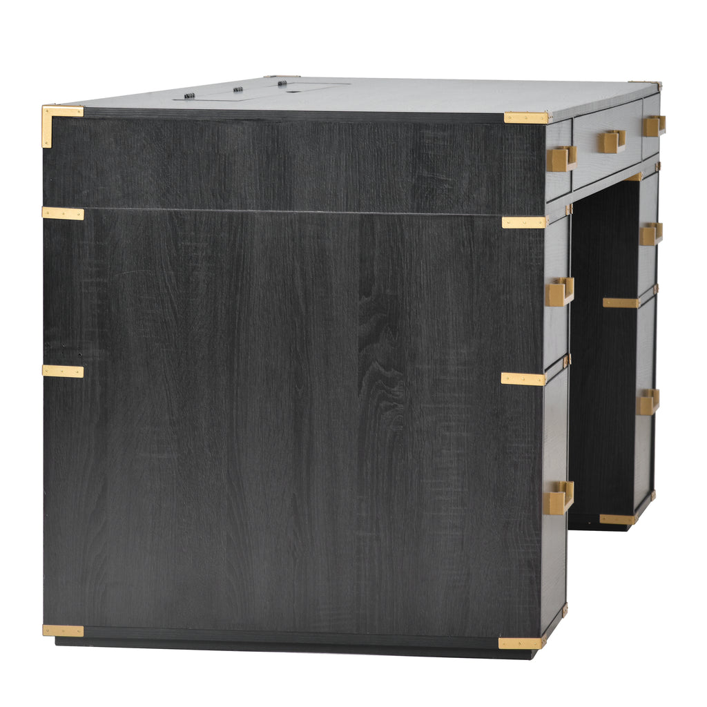 Sheridan Metal-Trim Executive Desk, Black and Gold, 70 in