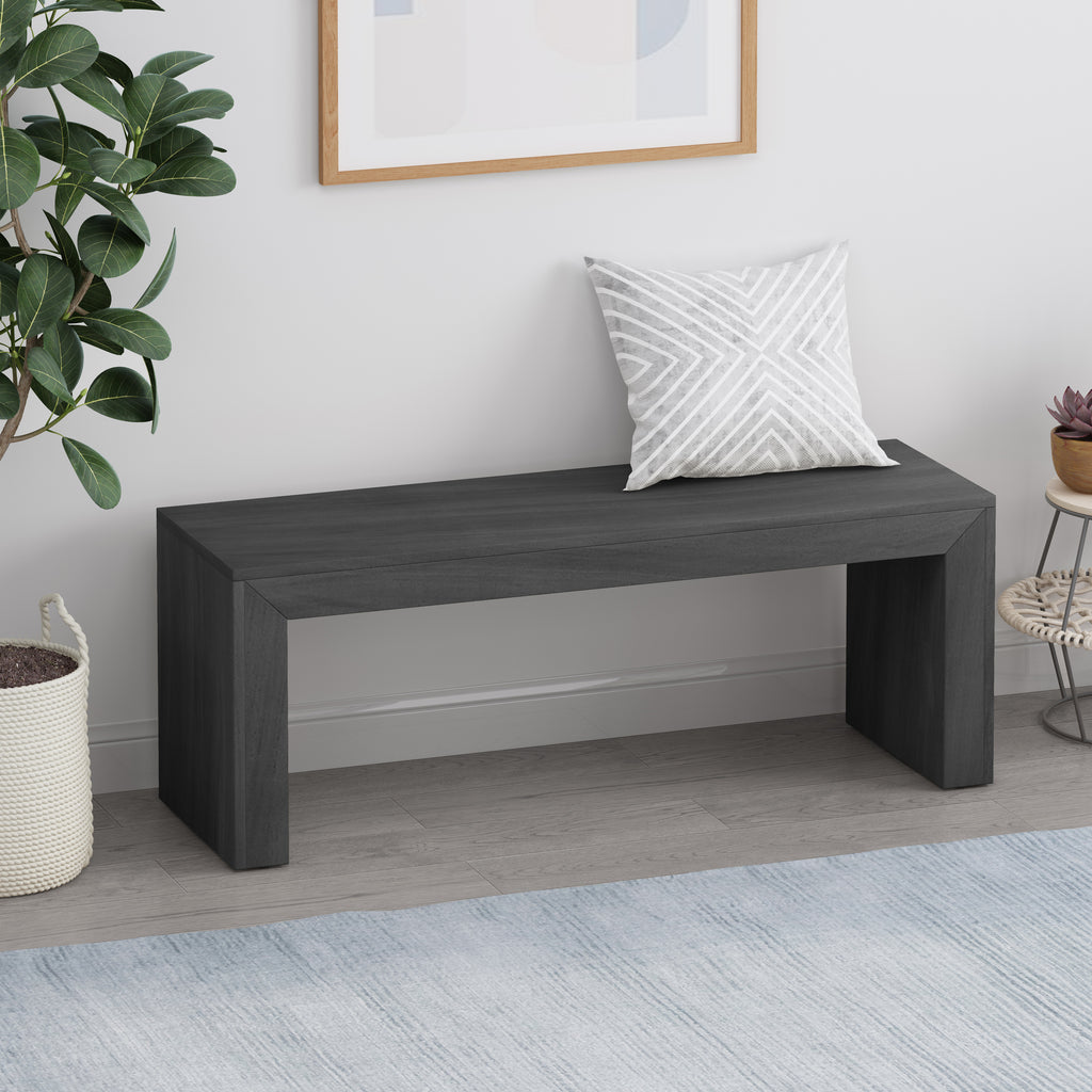 Acacia Wood Dining Bench, Black