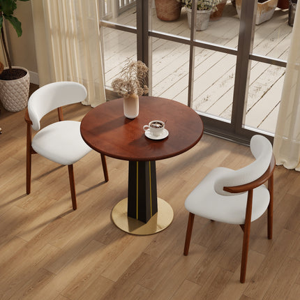 Φ80cm Retro walnut round dining table luxury brass base table pure solid wood desktop. Table with Wooden Leg & Gold Base, 2 - Person Table for Small Space(Only the Negotiation Table)