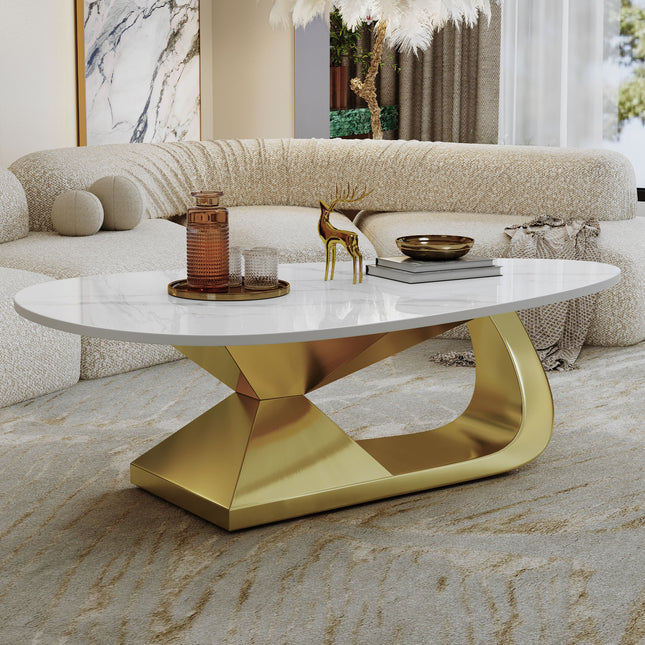 Modern Sintered Stone Tabletop Coffee Table with Stainless Steel Base - Elegant