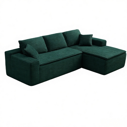 106.5' L-Shaped Corduroy Upholstered 3-Seat Lounge Sofa with Seat Cushion, Right Hand Facing