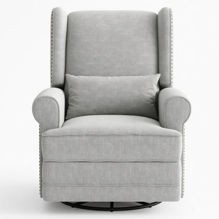 Extra Wide Off White Swivel Recliner Glider Chair with Footrest, 34.25' Wide, Wood Frame, Plush Upholstery