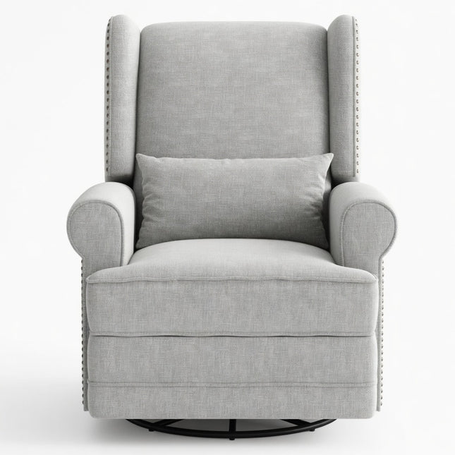 Extra Wide Off White Swivel Recliner Glider Chair with Footrest, 34.25' Wide, Wood Frame, Plush Upholstery