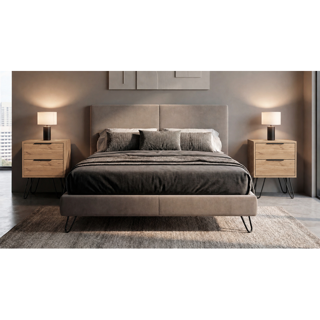 Seneca Set of 2 Modern Nightstands with 2 Drawers – Functional and Stylish Bedroom Furniture,Light Oak