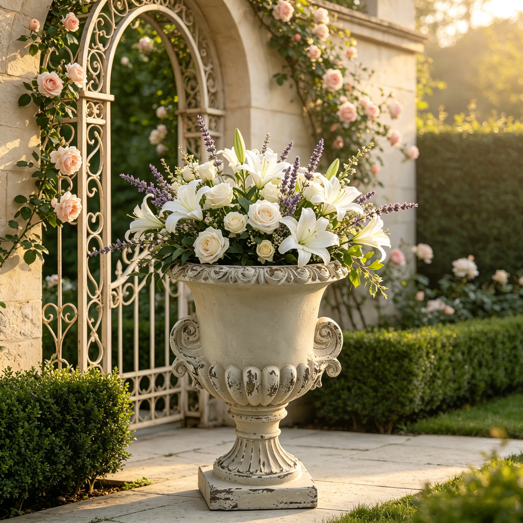 MGO Garden Planter, Garden decoration and planting,Color Antique White, Size 16.14'Wx16.24''Dx22'H