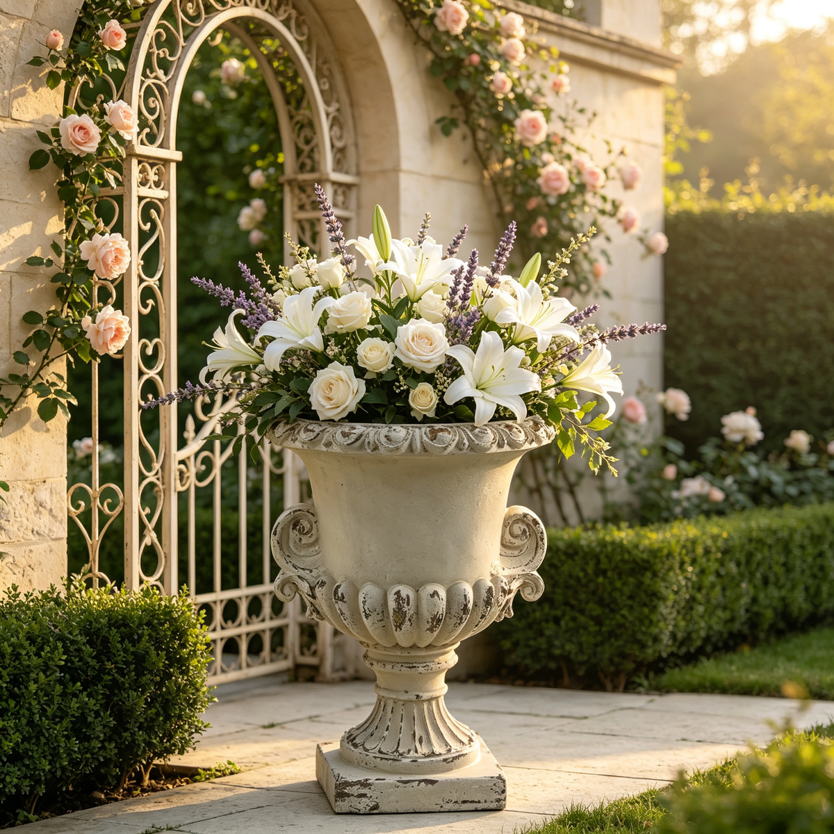 MGO Garden Planter, Garden decoration and planting,Color Antique White, Size 16.14'Wx16.24''Dx22'H