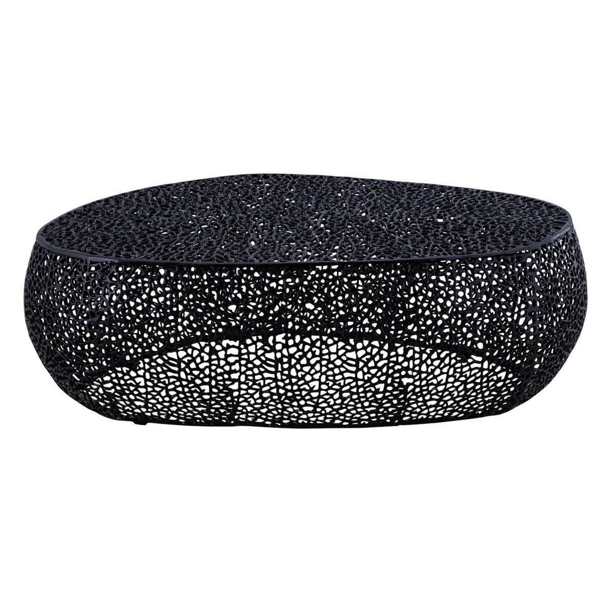 T3601-50 Modern Oval Coffee Table in Black with Casted Aluminum Frame, Contemporary Living Room Accent Table