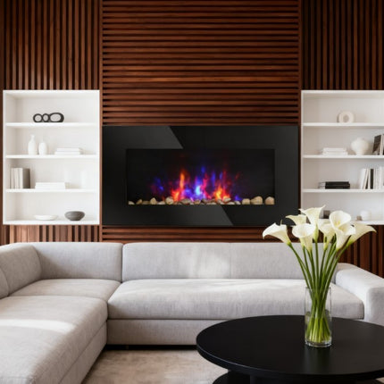 7 Color Background Light Wall Fireplace,Electric Wall-Mounted Fireplace with Flame Effect