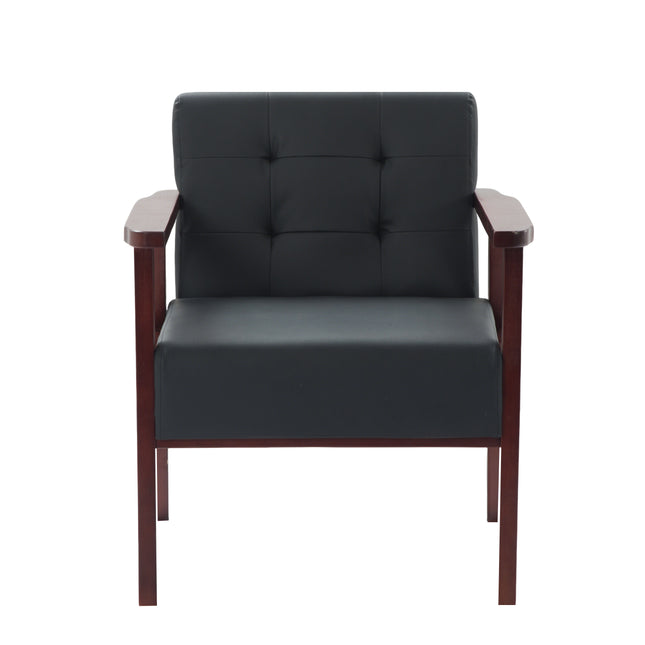 Solid Wood Frame Leather Chair, Household Leisure Single Accent Armchair, Black